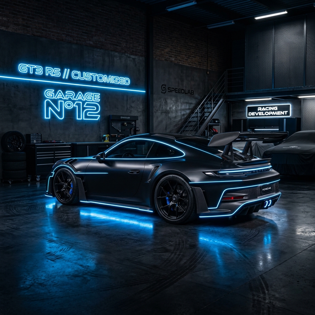 Customized Sports Car in Dark Garage